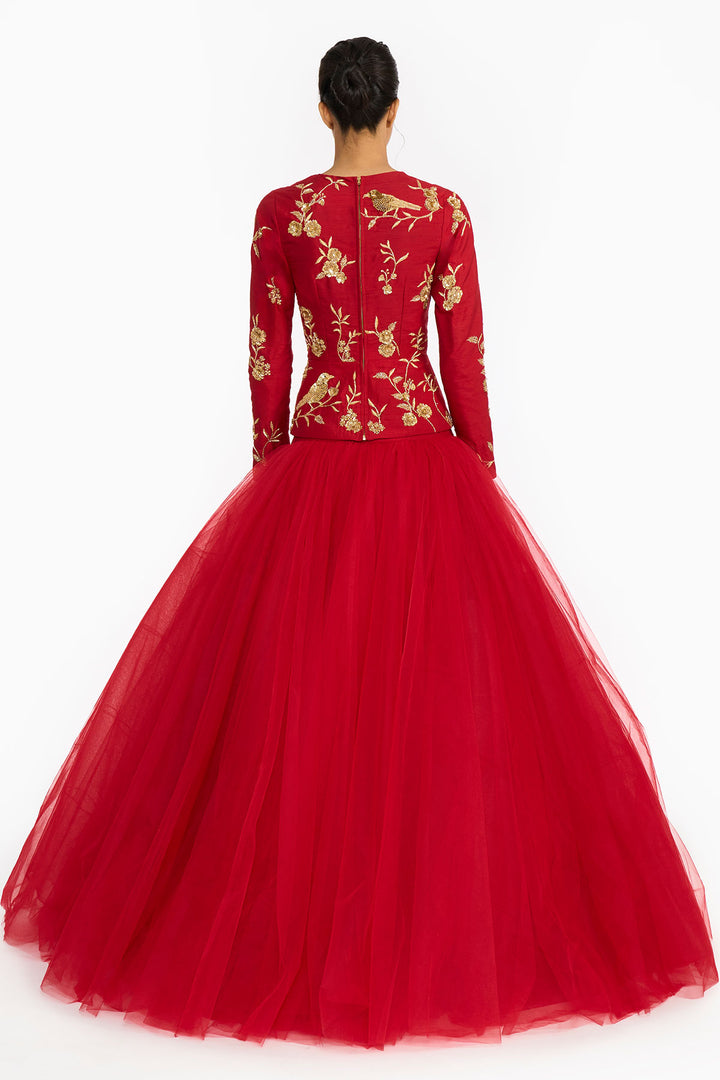 Red Chinoiserie Top  And Skirt