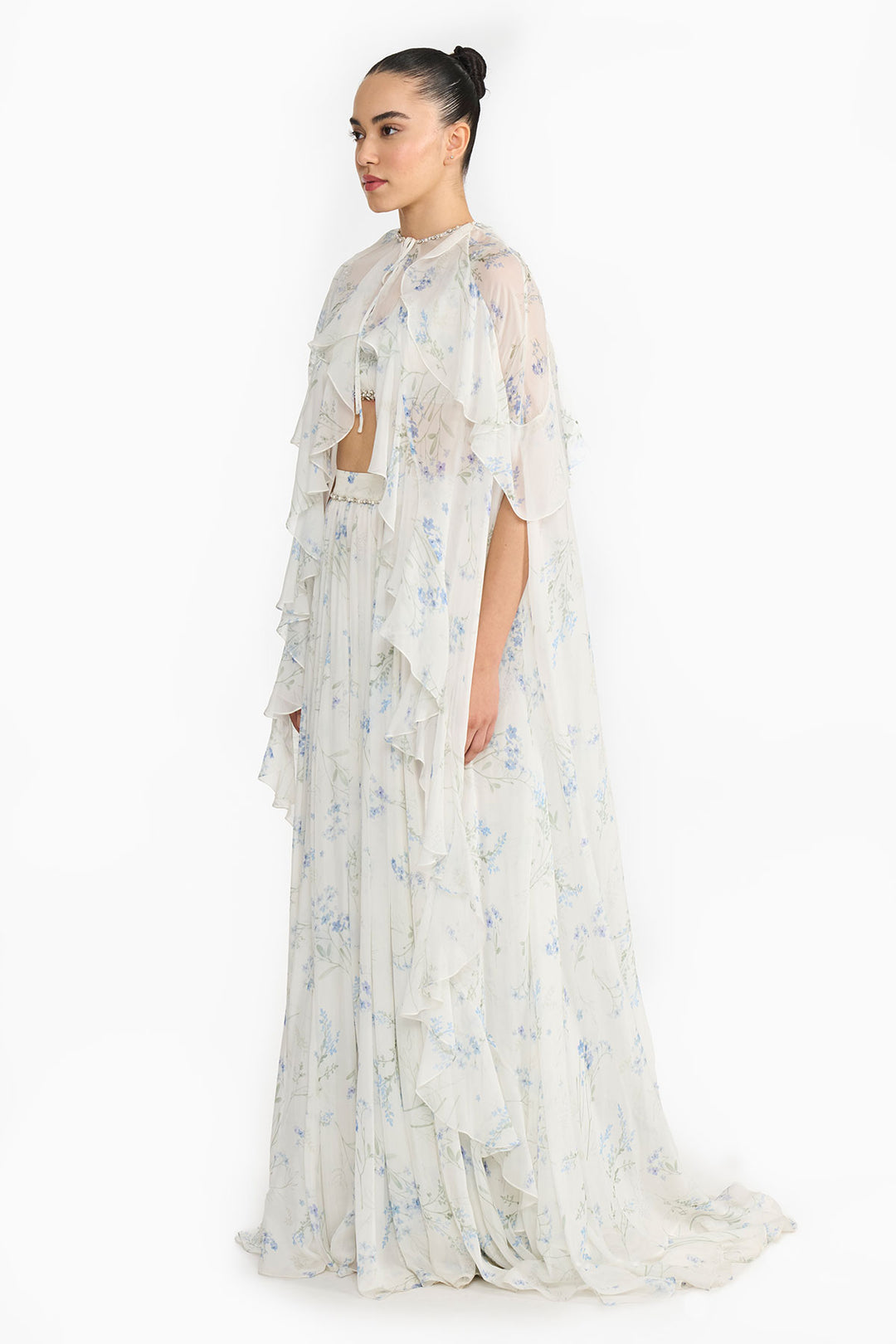 Lavender Cape Chiffon Lehenga