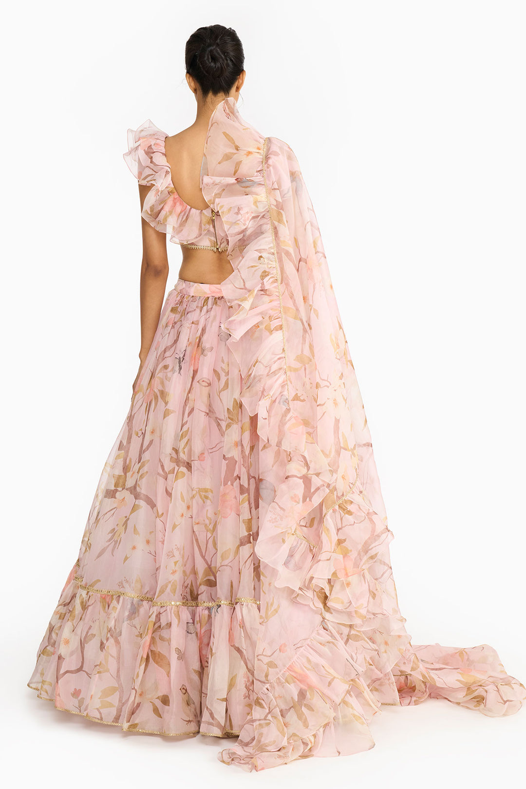Light Pink Chinoiserie Ruffled Lehenga