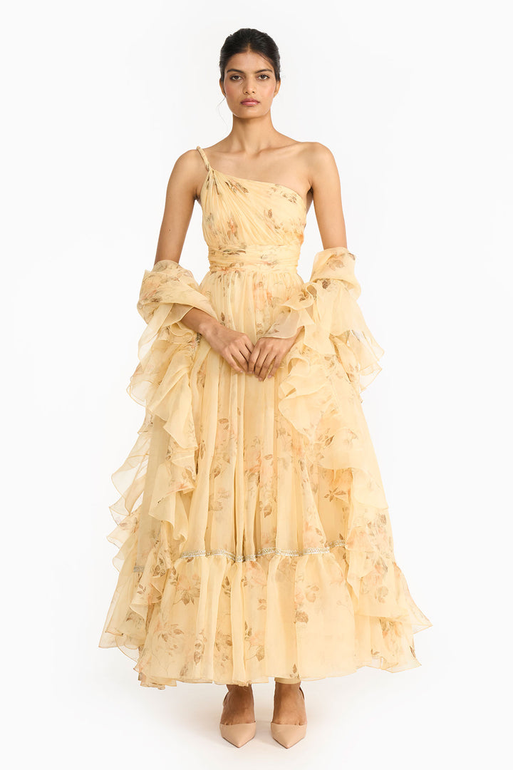 Pale Yellow Vintage Rose Anarkali