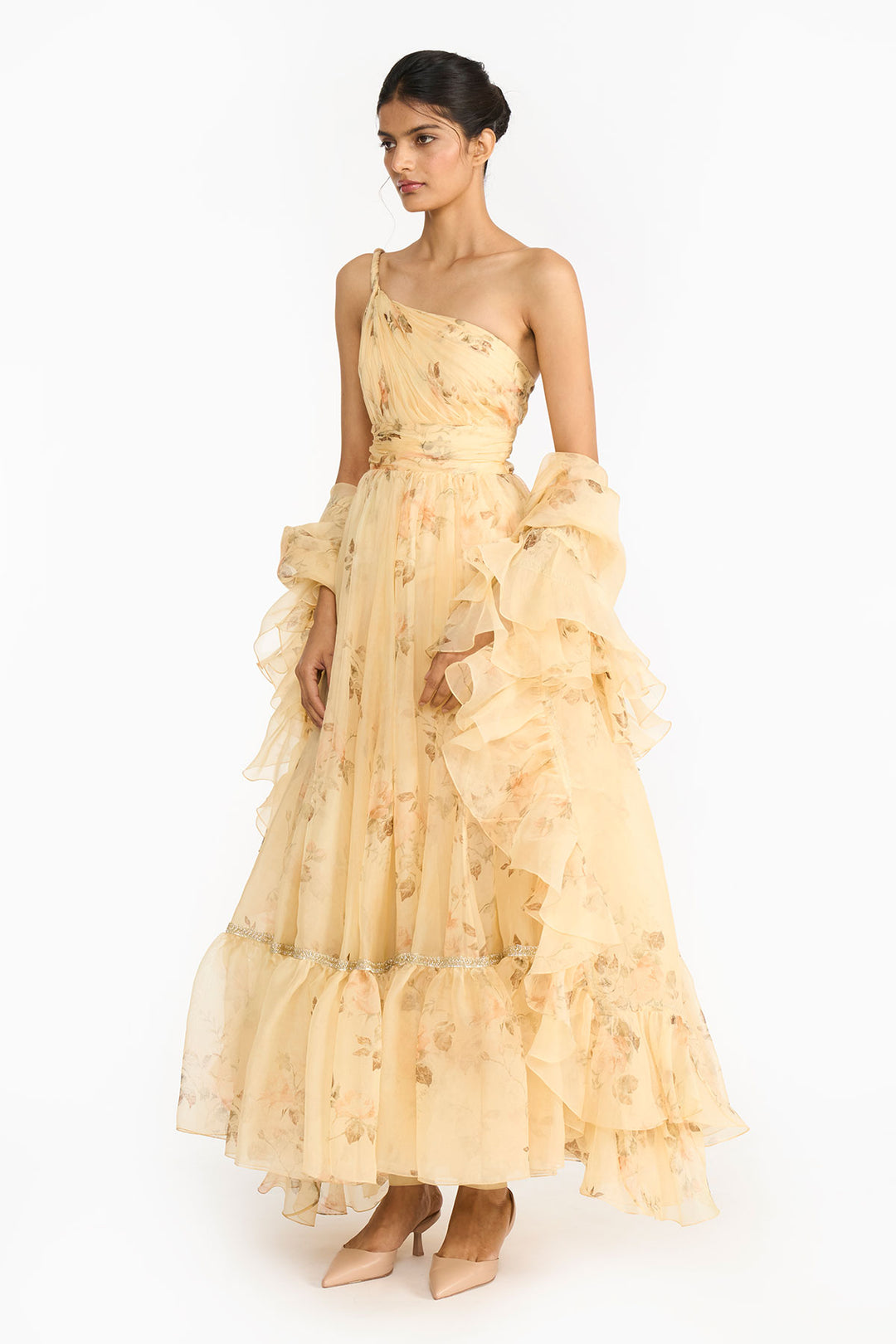 Pale Yellow Vintage Rose Anarkali