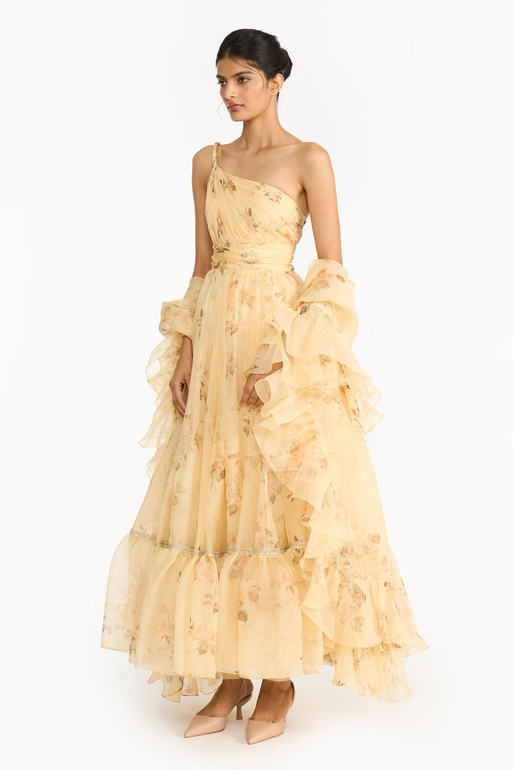 Pale Yellow Vintage Rose Anarkali