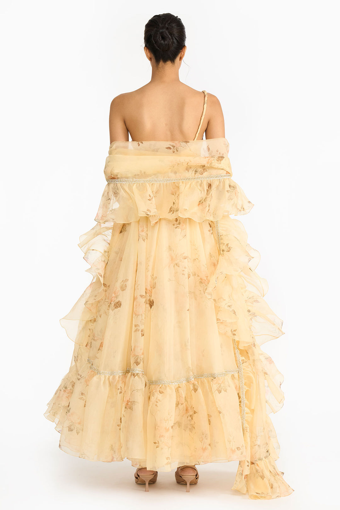 Pale Yellow Vintage Rose Anarkali