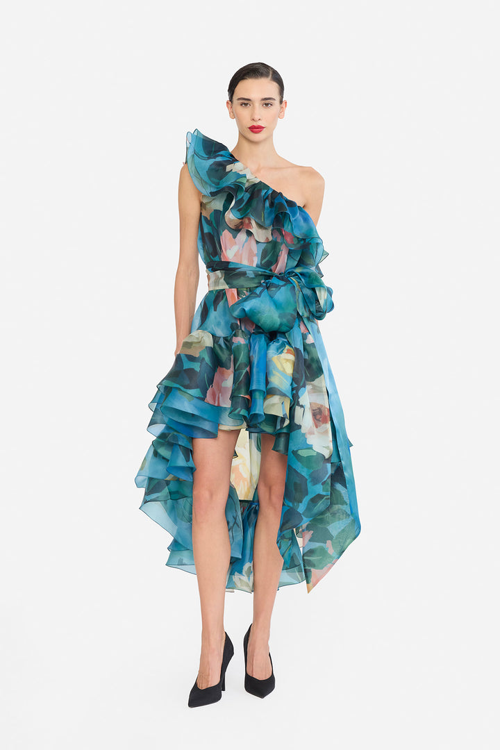 ONE SHOULDER FRILLED HIGH-LOW NAINIKA DRESS