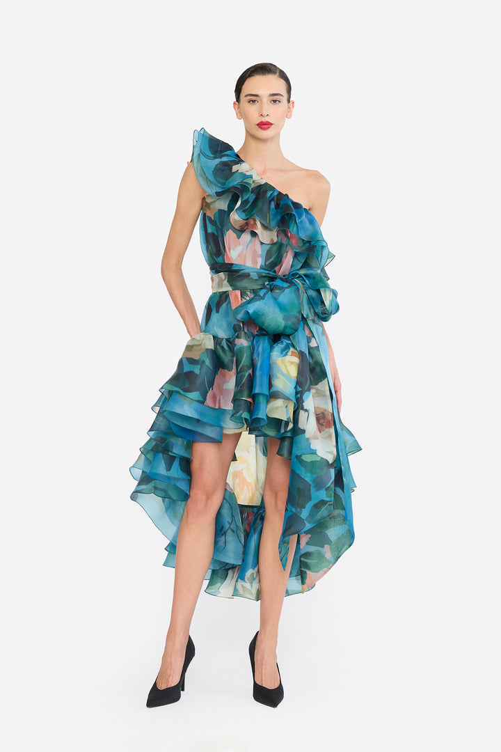 ONE SHOULDER FRILLED HIGH-LOW NAINIKA DRESS