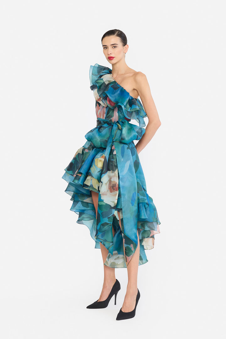 ONE SHOULDER FRILLED HIGH-LOW NAINIKA DRESS