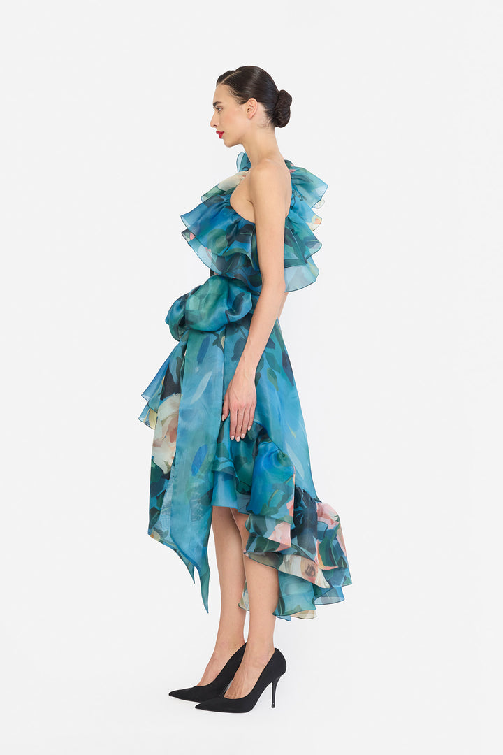 ONE SHOULDER FRILLED HIGH-LOW NAINIKA DRESS