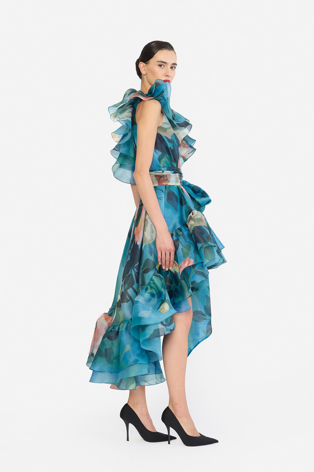 ONE SHOULDER FRILLED HIGH-LOW NAINIKA DRESS