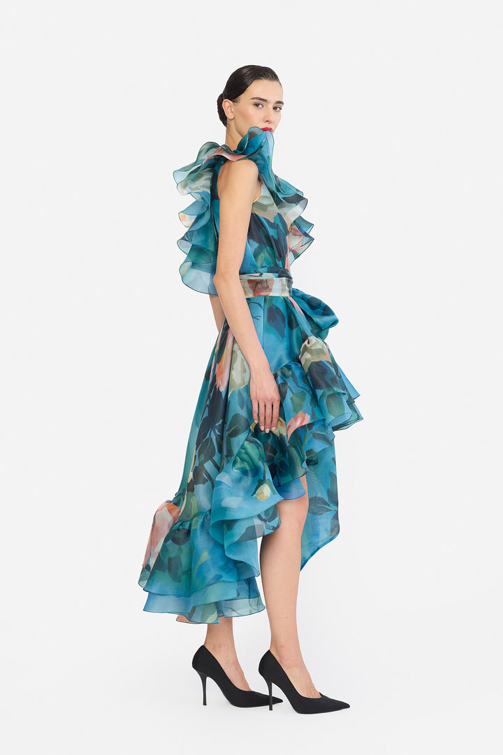 ONE SHOULDER FRILLED HIGH-LOW NAINIKA DRESS