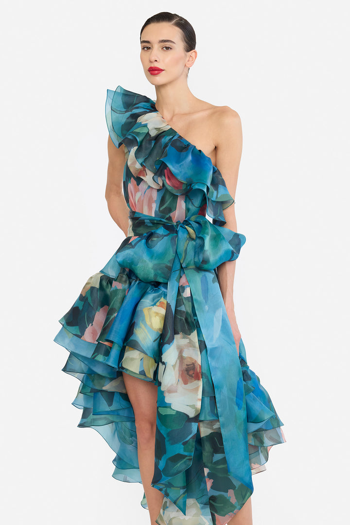 ONE SHOULDER FRILLED HIGH-LOW NAINIKA DRESS