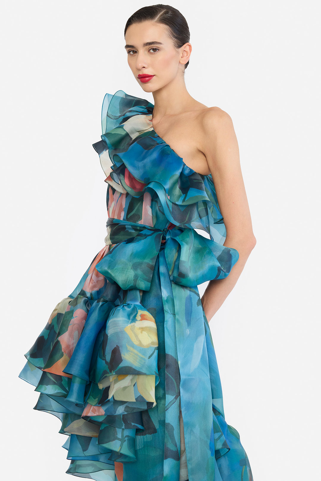 ONE SHOULDER FRILLED HIGH-LOW NAINIKA DRESS