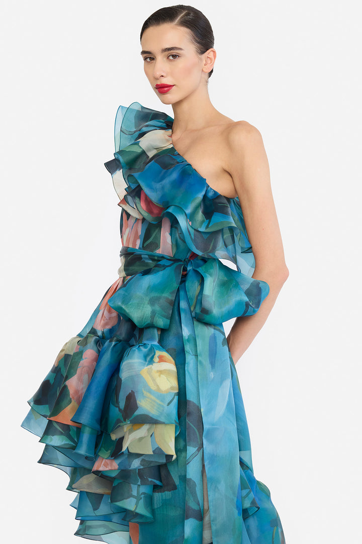 ONE SHOULDER FRILLED HIGH-LOW NAINIKA DRESS