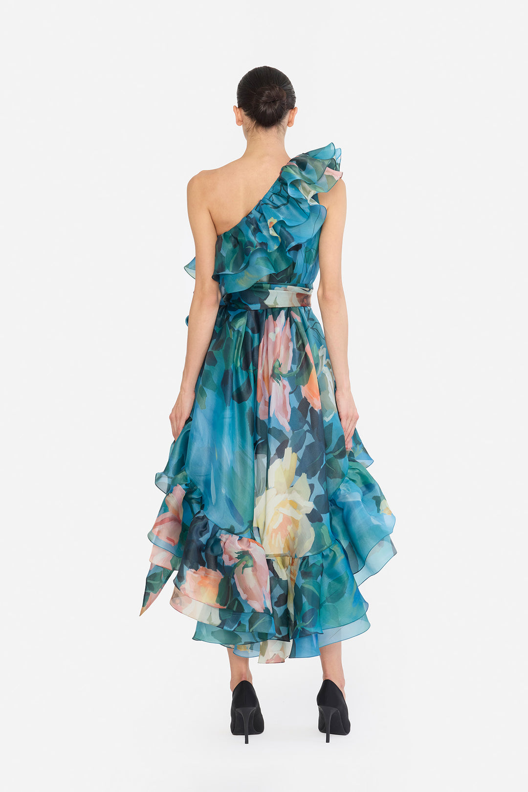ONE SHOULDER FRILLED HIGH-LOW NAINIKA DRESS