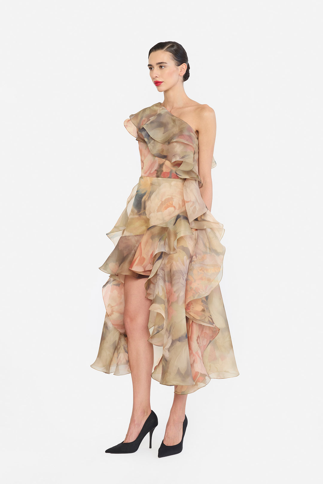 ONE SHOULDER RUFFLE DRESS