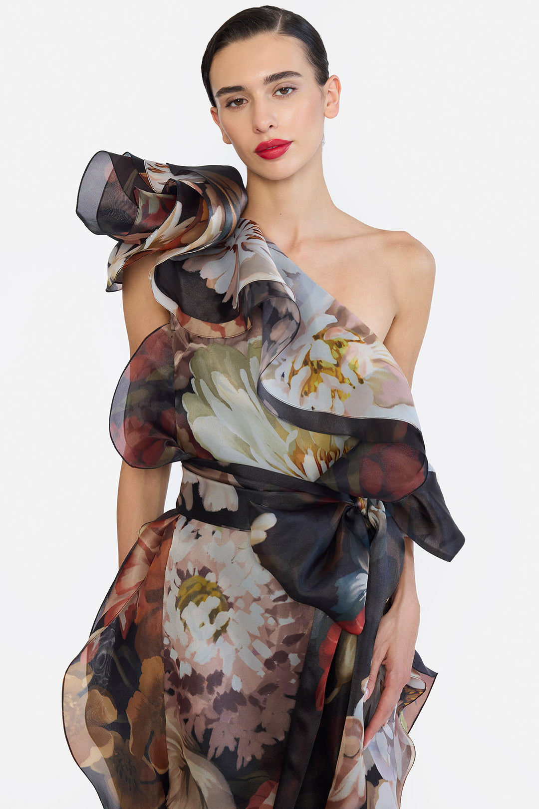 ONE SHOULLDER SHIFT DRESS WITH FLOWER