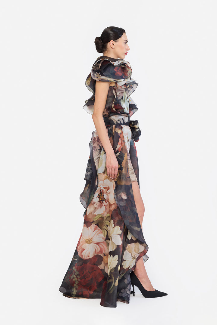 ONE SHOULLDER SHIFT DRESS WITH FLOWER