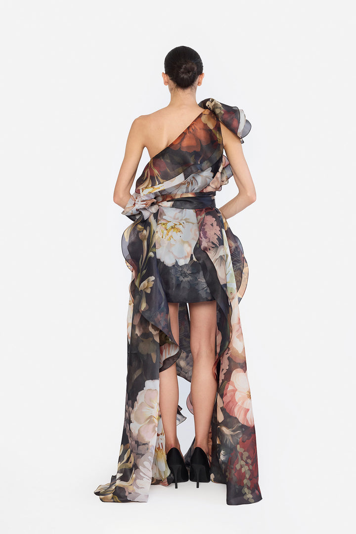 ONE SHOULLDER SHIFT DRESS WITH FLOWER