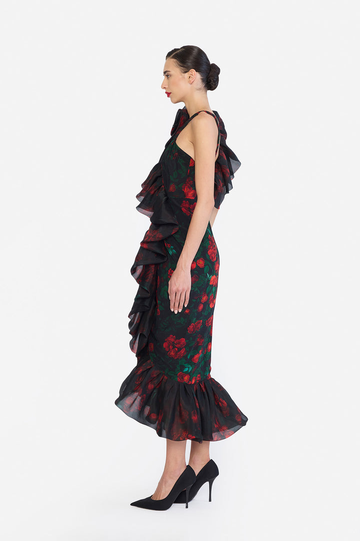 DEEP V-NECK TWISTED STRAP OVERLAPPING  WITH HIGH LOW DRESS
