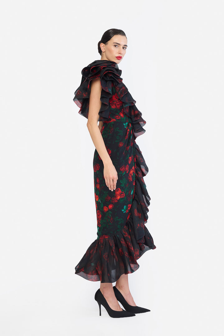 DEEP V-NECK TWISTED STRAP OVERLAPPING  WITH HIGH LOW DRESS