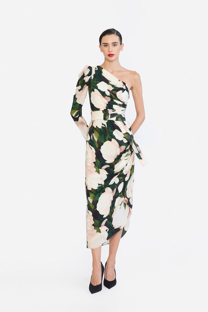 ONE SHOULDER RUCHED PENCIL DRESS