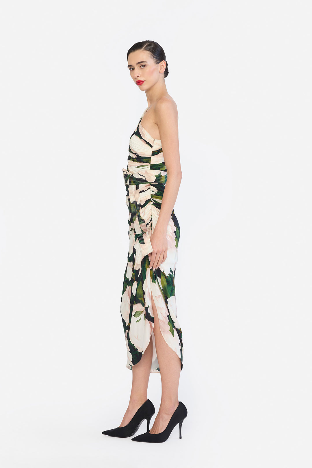 ONE SHOULDER RUCHED PENCIL DRESS