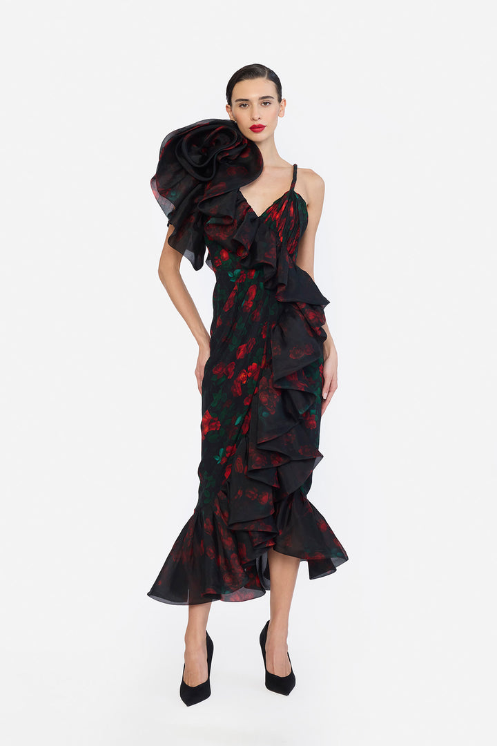 DEEP V-NECK TWISTED STRAP OVERLAPPING  WITH HIGH LOW DRESS