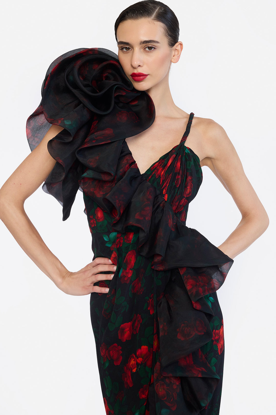 DEEP V-NECK TWISTED STRAP OVERLAPPING  WITH HIGH LOW DRESS
