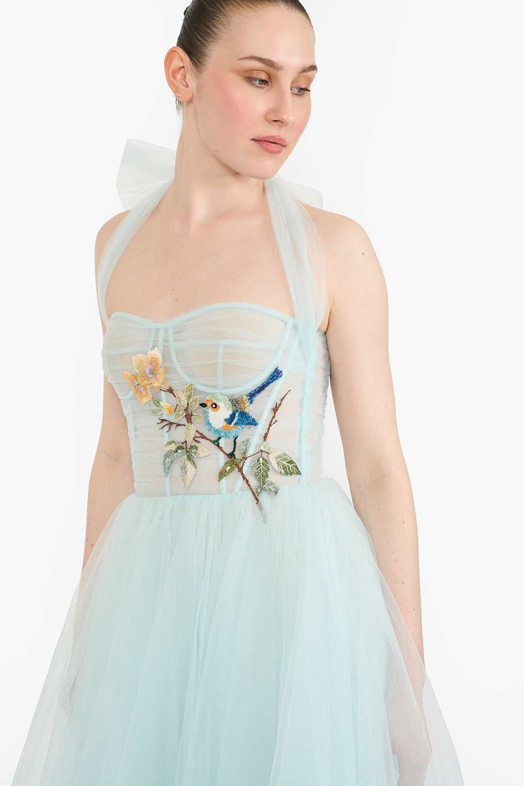 Halter neck tulle midi