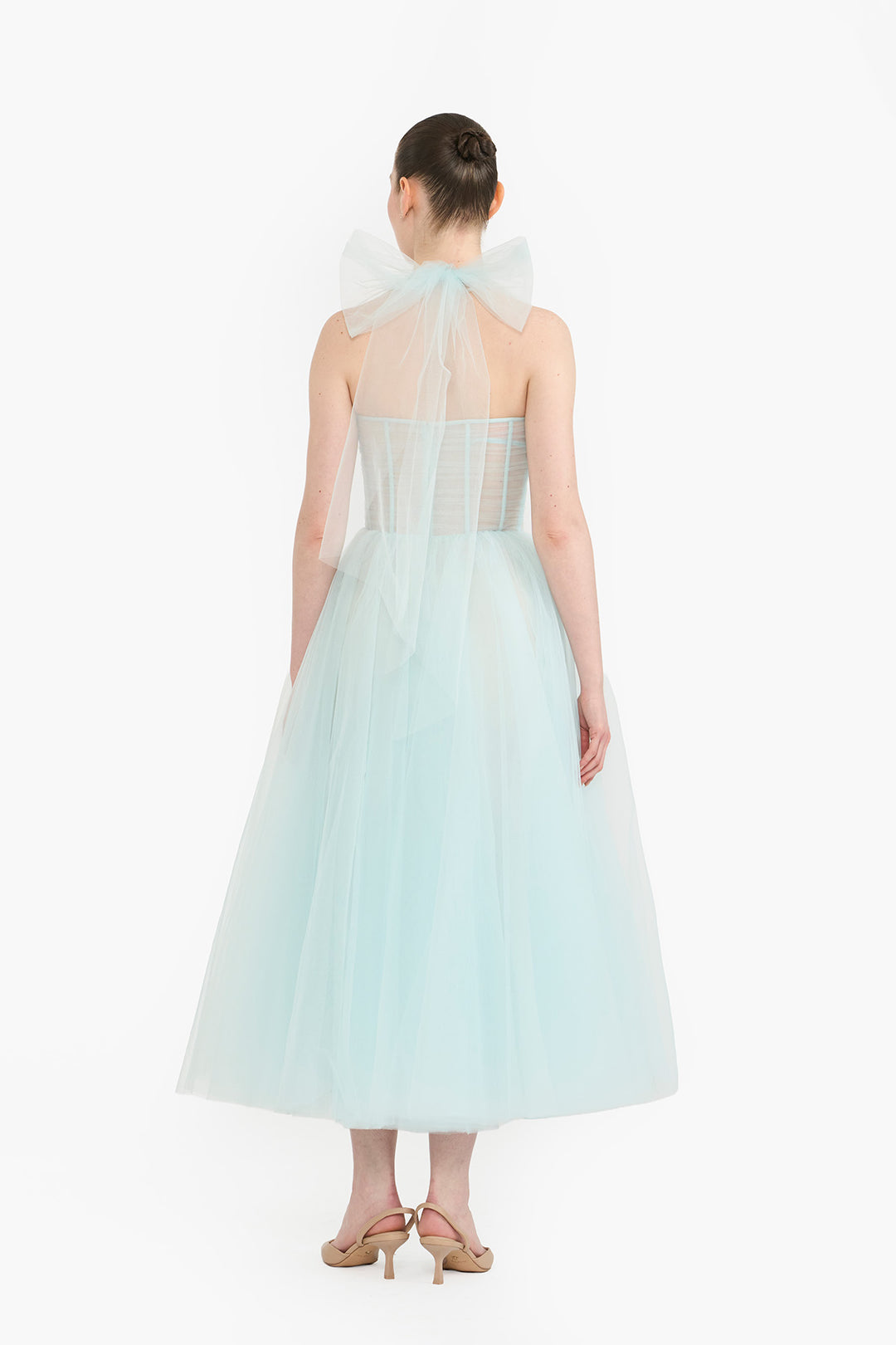Halter neck tulle midi