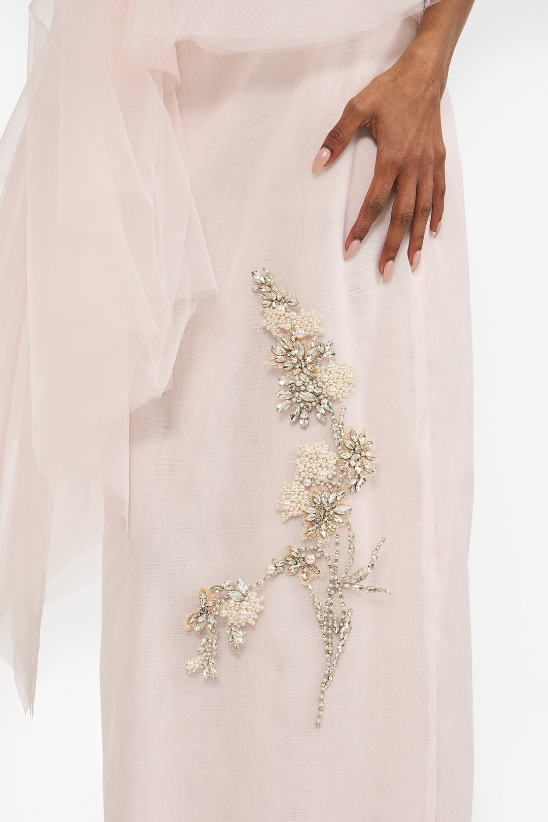 Crystal embellished tulle pencil dress