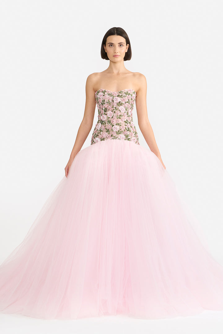 ENCRUSTED DROP WAISTED CORSETED GOWN
