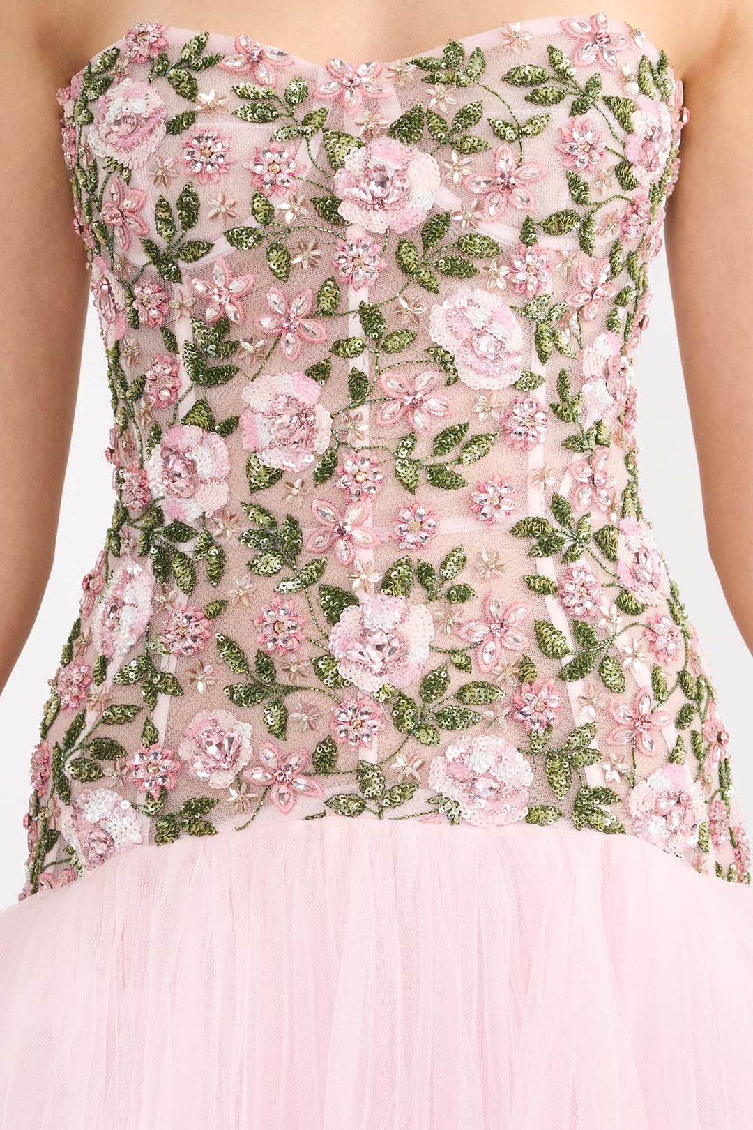 ENCRUSTED DROP WAISTED CORSETED GOWN