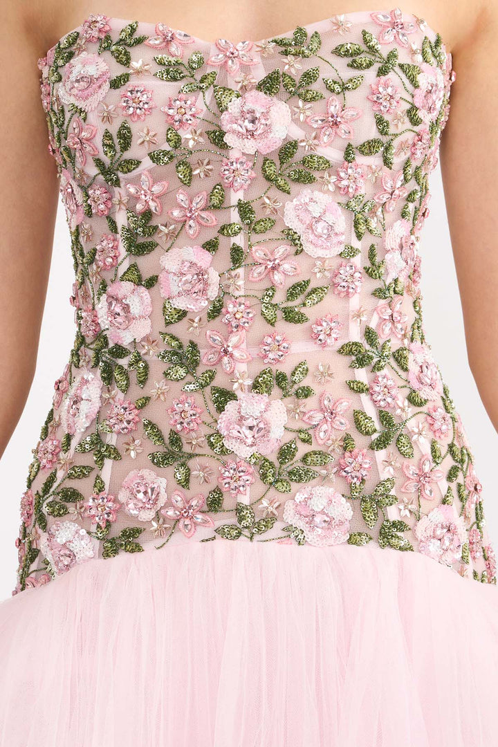 ENCRUSTED DROP WAISTED CORSETED GOWN