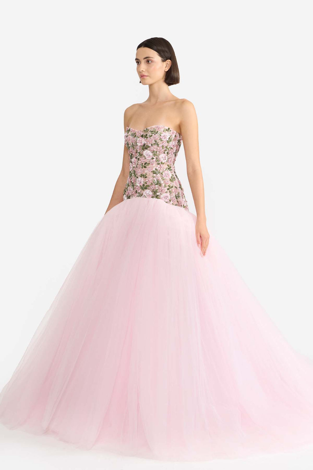ENCRUSTED DROP WAISTED CORSETED GOWN