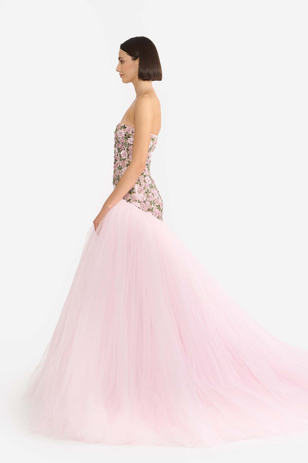 ENCRUSTED DROP WAISTED CORSETED GOWN