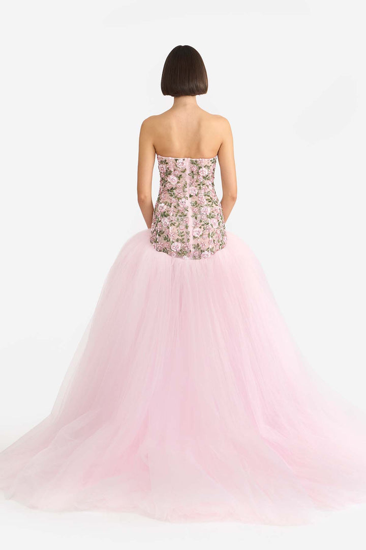 ENCRUSTED DROP WAISTED CORSETED GOWN