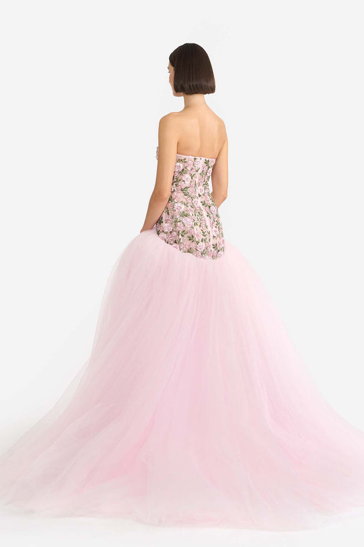 ENCRUSTED DROP WAISTED CORSETED GOWN