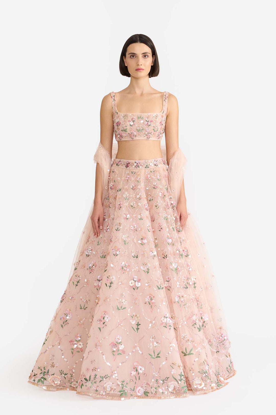 Peach Lattice Lehanga