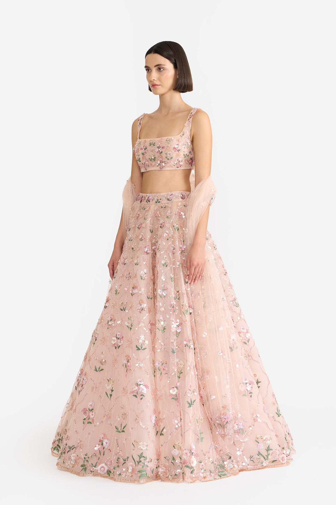 Peach Lattice Lehanga