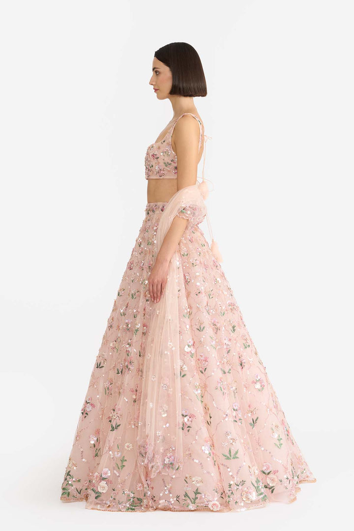 Peach Lattice Lehanga