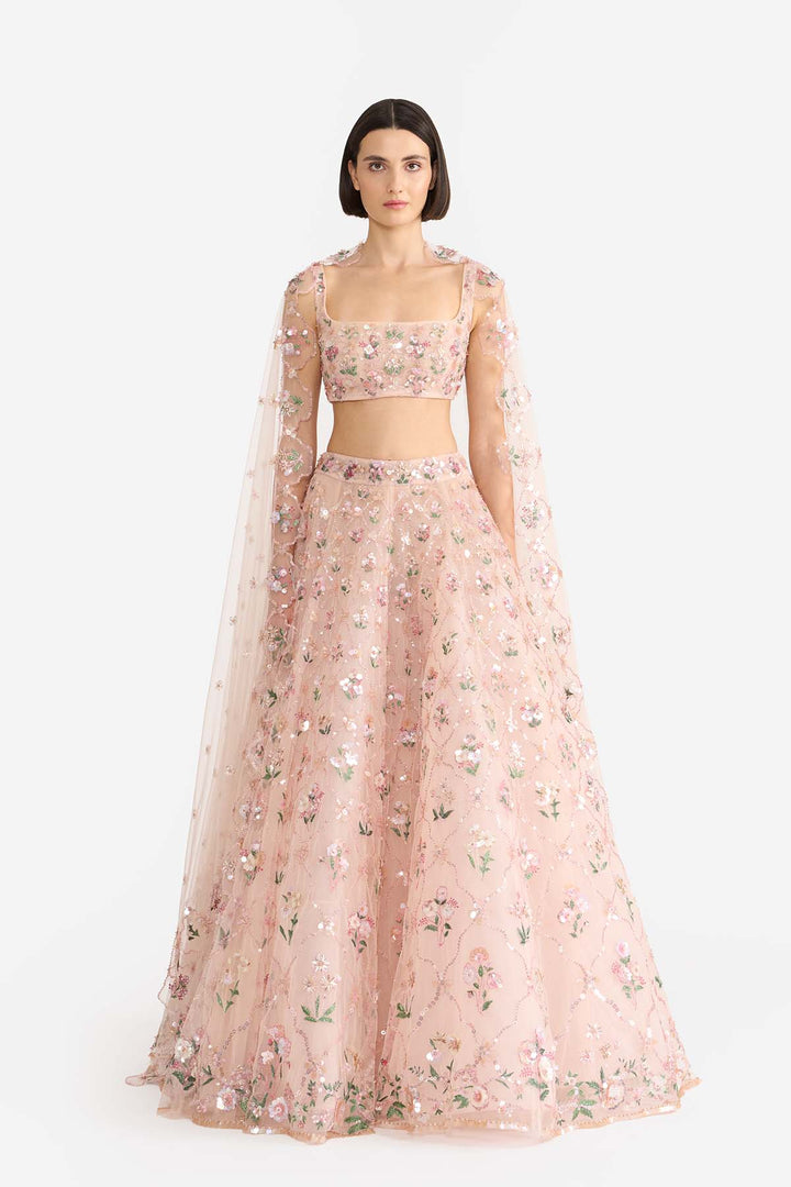 Peach Lattice Lehanga