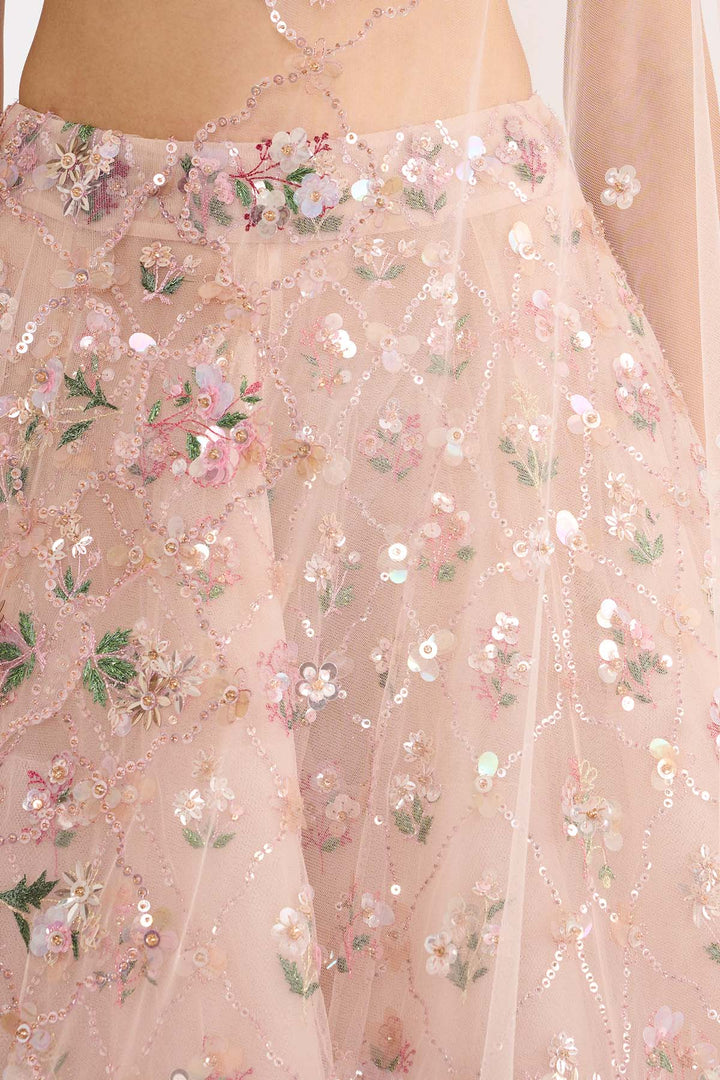 Peach Lattice Lehanga