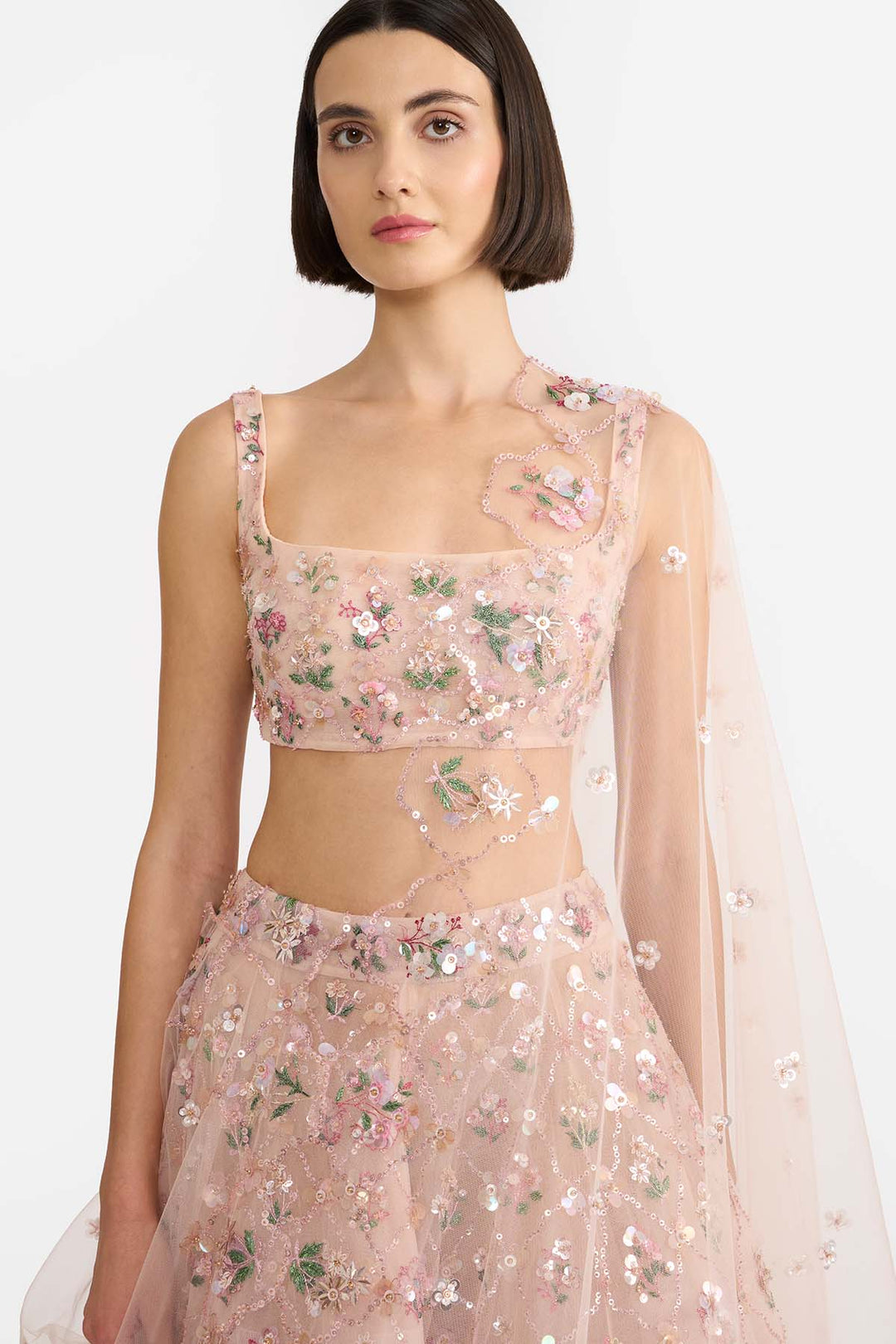 Peach Lattice Lehanga