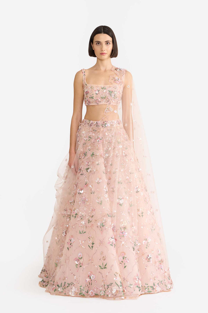 Peach Lattice Lehanga