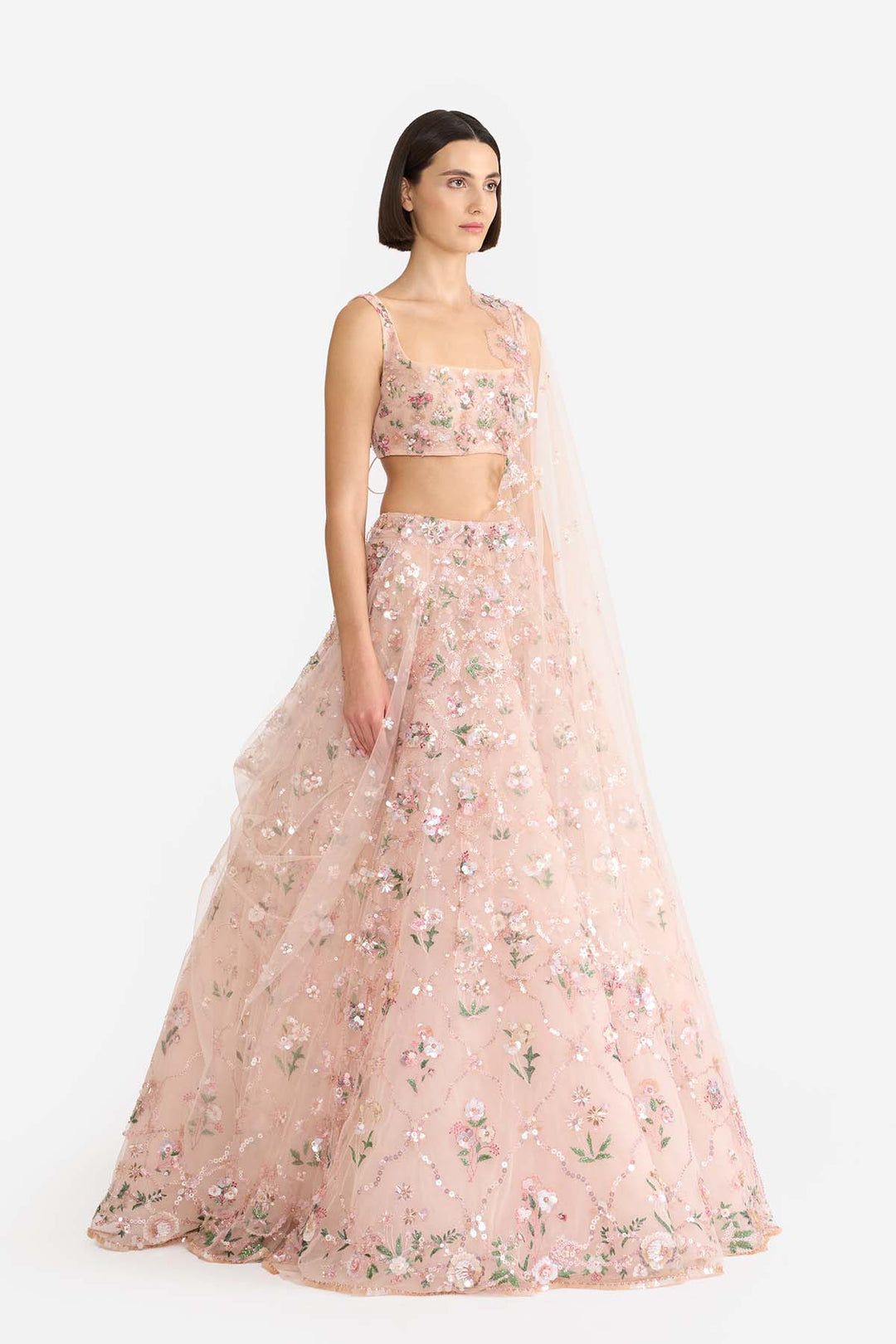 Peach Lattice Lehanga