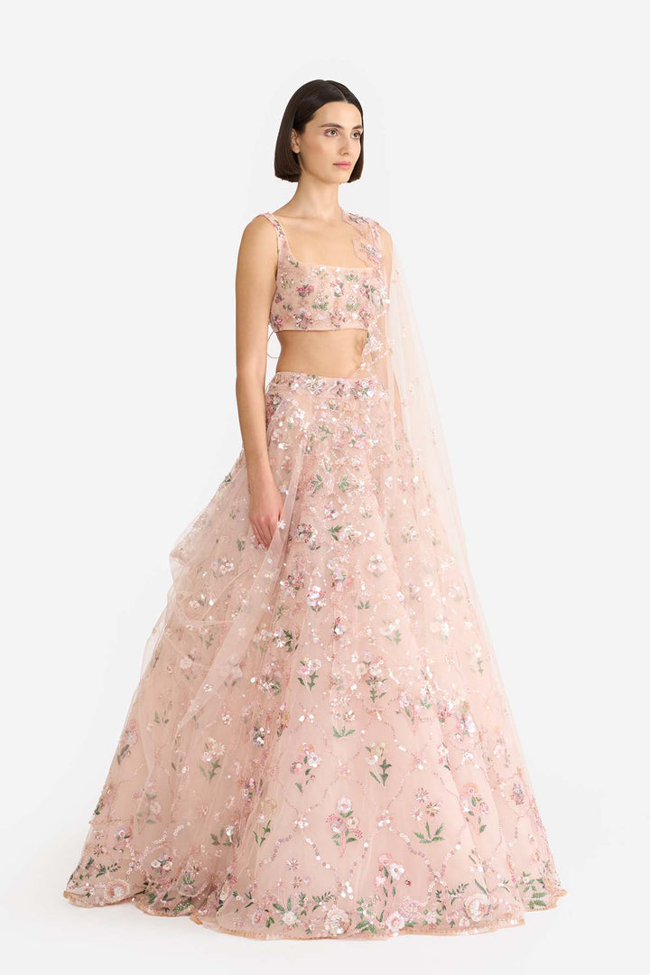 Peach Lattice Lehanga