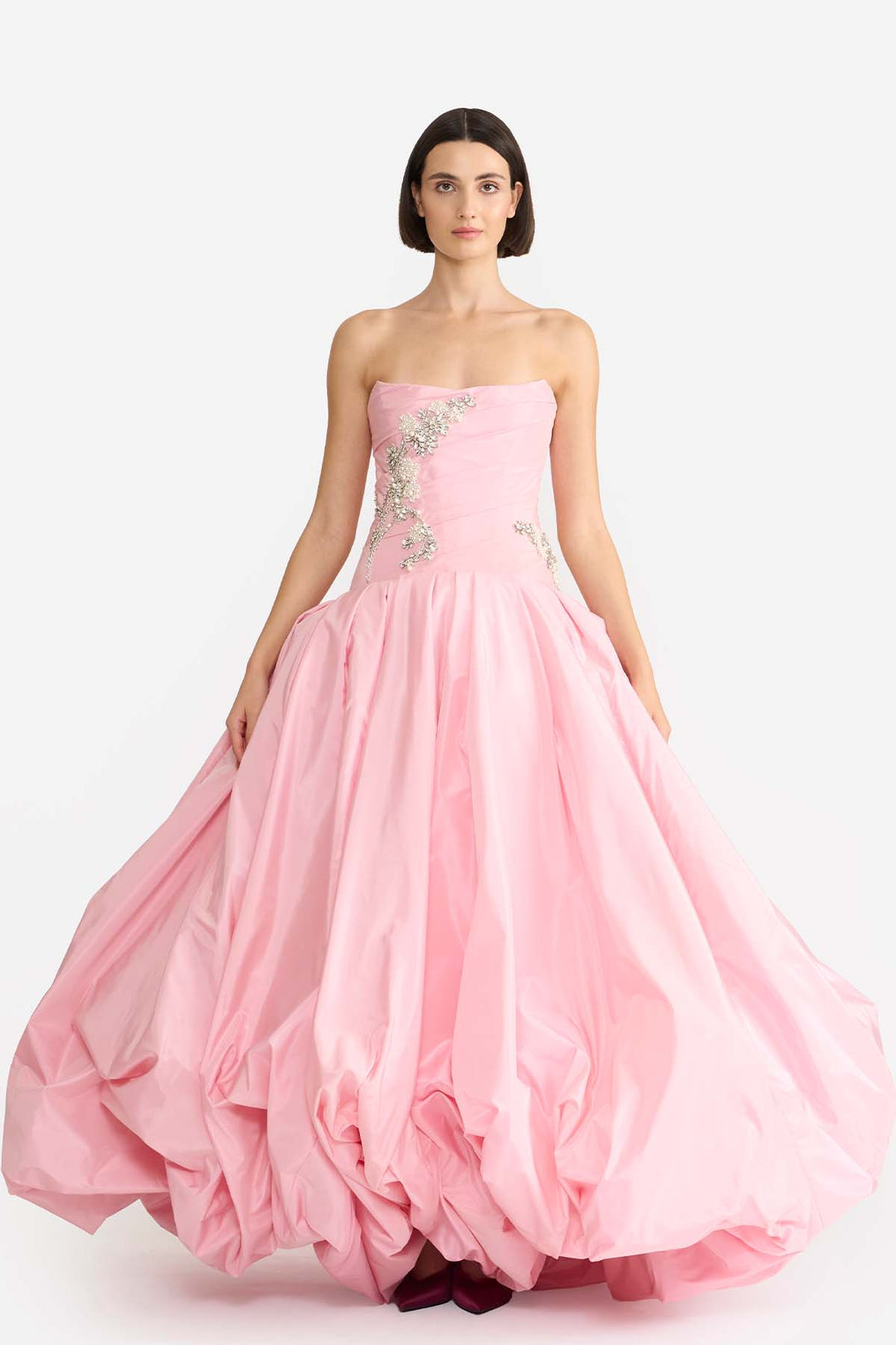 EMBELLISHED DRAPED GOWN WITH BALLOON HEM
