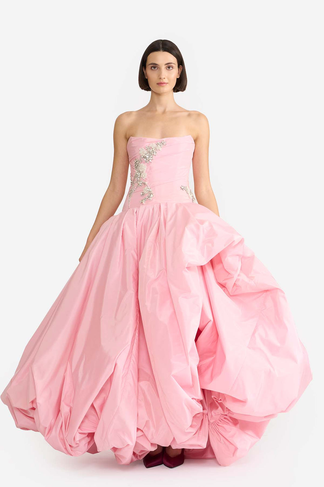 EMBELLISHED DRAPED GOWN WITH BALLOON HEM