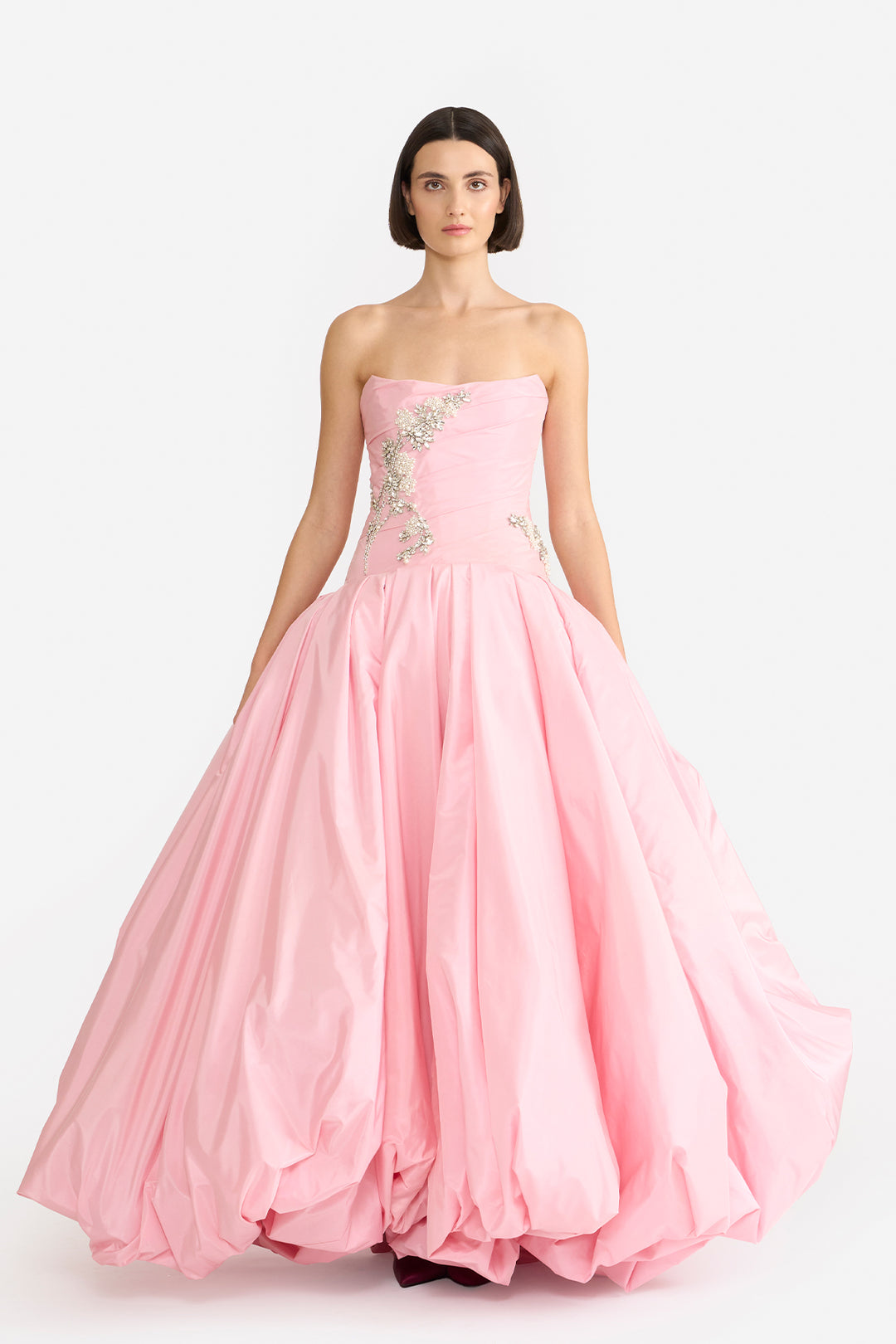 EMBELLISHED DRAPED GOWN WITH BALLOON HEM