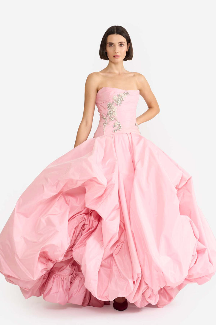 EMBELLISHED DRAPED GOWN WITH BALLOON HEM